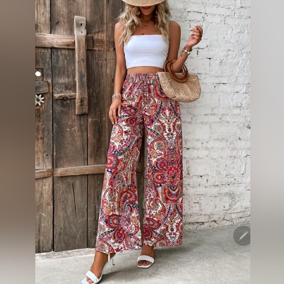 🧡2/$15 bundle **SHEIN VCAY Paisley Print Wide Leg Pants - Picture 1 of 5